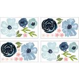 Sweet Jojo Designs Watercolor Floral Peel And Stick Wall Decals Blue/pink