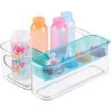 mDesign Plastic Adjustable Storage Center for Kitchen Cabinet, Pantry, Refrigerator, Countertop Holds Kids/Toddlers Bottles, Sippy Cups, Baby Food Jars 3 Pieces Clear/Aqua Blue