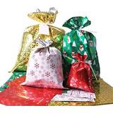 Christmas Gift Bags, 40Pcs Santa Wrapping Gift Bag in 4 Sizes and 4 Designs, with Ribbon Ties and Tags