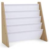 Natural Bookcases Kid's Room Humble Crew Journey Collection Natural White 4-Pocket Storage Book Rack
