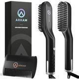 Arkam Premium Beard Straightener for Men Ionic Beard Straightening Comb Dual Action Fine Wooden Comb & Travel Bag