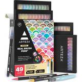 Arteza Real Brush Pens, 48 Colours for Watercolour Painting with Flexible Nylon Brush Tips, Paint Markers for Colouring, Calligraphy and Drawing