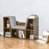 Brown Storage Homcom Bookcase Shelf Storage Seat with Cushion Sideboard Reading