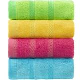 MEMRUI Woodfiber Kids Facial Towels, Multicolor Fingertip Towels for Bathroom Towel Set, 10 x 19 in(4 Pack in 4 Color) Kids Hand Towels & Baby Washcloths & Children Face Towels for Bathroom