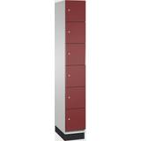 C P CAMBIO compartment locker with sheet steel doors, 6 compartments, width 300 mm, body light grey door ruby red