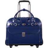 McKlein 96647 15.6 in. Roseville Leather Fly Friendly Detachable Wheeled Ladies Briefcase, Navy 17 x 6 x 13 in