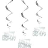 Unique Party 62940 Hanging Swirl Silver Happy Birthday Decorations, Pack of 3