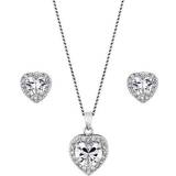 Jon Richard Heart Necklace and Earrings Jewellery Set - Silver/Transparent