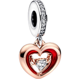 Pandora Two Tone Radiant Heart Dangle Charm - Silver/Rose Gold/Red/Transparent