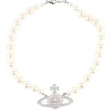 White Necklaces Vivienne Westwood Pearl Bas Relief Choker - Silver/Pearls/Transparent