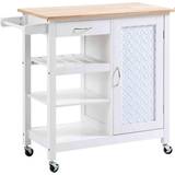White Trolley Tables Homcom Kitchen Cart on Wheels with Embossed Trolley Table