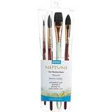Princeton Artist Brush, Neptune Series 4750, 4-Piece Synthetic Squirrel Watercolor Paint Brush Set, Includes Aquarelle, Oval Wash & Round Brushes