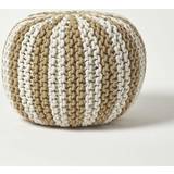 White Poufs Homescapes Round Cotton Knitted Stripe Pouffe
