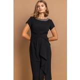 Roman Embellished Twist Waist Stretch Dress - Black