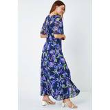 Long Dresses - Women Roman Floral Print Chiffon Maxi Dress