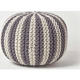 White Poufs Homescapes White Knitted Striped Footstool Pouffe