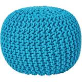 Leathers Stools Homescapes Teal Blue Knitted Footstool Pouffe