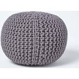 Homescapes Grey Knitted Cotton Footstool Pouffe
