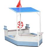 OutSunny Kids Wooden Sand Pit w/ UV Protections, Canopy, for Ages 3-8 Years