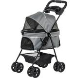 Pawhut Pet Stroller Pushchair No-Zip Foldable Travel Carriage with Brake Basket Adjustable Canopy 45x96cm