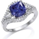 Jewelco London Silver Purple Cushion CZ Halo Engagement Ring