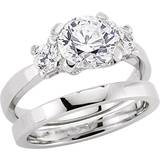 Silver Rings Jewelco London Wedding Band Bridal Rings Set - Silver/Transparent