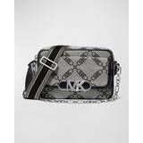 Michael Kors MK Parker Medium Empire Logo Jacquard Crossbody Bag Natural/black