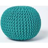 Leathers Poufs Homescapes Teal Knitted Pouffe