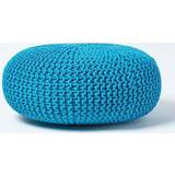 Homescapes Teal Knitted Cotton Large Footstool Pouffe