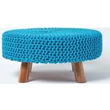 Foot Stools Homescapes Teal Knitted on Foot Stool