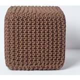 Homescapes Cotton Knitted Cube Pouffe