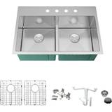 Kitchen Sinks Transolid Diamond 16-Gauge Stainless Double Bowl Drop-In Kitchen Sink Kit