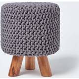 Foot Stools Homescapes Grey Tall Knitted Foot Stool