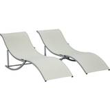 Beige Sun Beds Garden & Outdoor Furniture OutSunny Set 2 Gravity Lounge