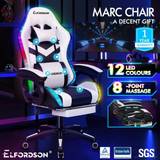 Gaming Chairs ELFORDSON LED Massage Executive Leather Gaming Office Chair White