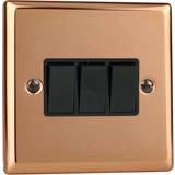 Dimmers Varilight Polished Copper 3-Gang 10A 1- or 2-Way Rocker Switch XY3B.CU