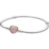 Pandora Women Bracelets Pandora Moments Pavé Heart Clasp Snake Link Bracelet - Silver/Rose Gold/Transparent