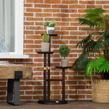 Indoor Plant Stands OutSunny 3 Tiered Plant Stand, Plant Shelf for Outdoor, Dark Walnut Walnut brown