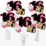 chic 16th Birthday Pink, Black and gold Birthday Party centerpiece Sticks Table Toppers Set of 15
