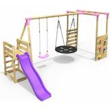 Rebo Wooden Children's Swing Set with Monkey Bars plus Deck & 6ft Slide Double Swing Meteortie Pink