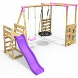 Rebo Wooden Children's Swing Set with Monkey Bars plus Deck & 6ft Slide Double Swing Satellite Pink
