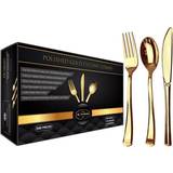 JL Prime 300 Gold Plastic Silverware Set, Gold Plastic Cutlery Set, Heavy Duty Utensils for Party & Wedding, Disposable Gold Flatware, 100 Plastic