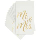 Juvale 50 Pack Disposable Mr and Mrs Dinner Napkins for Wedding Reception, gold Foil Lettering for Anniversary Party Supplies White, 4 x 8 In