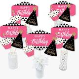 Big Dot of Happiness chic Happy Birthday Pink, Black and gold Birthday Party centerpiece Sticks Table Toppers Set of 15