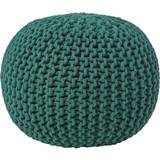 Poufs on sale Homescapes Forest Green Round Knitted Pouffe