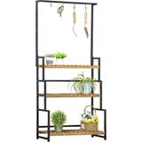 Indoor Plant Stands OutSunny 3 Tiered Plant Stand with Hooks, Flower Rack Balcony