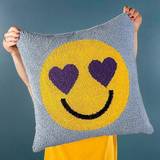 Smile Knitted Tufted Loop Complete Decoration Pillows Purple