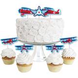 Taking Flight Airplane Dessert Cupcake Toppers Vintage Plane Baby Shower or Birthday Party Clear Treat Picks Set of 24