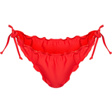 PrettyLittleThing Frill Edge Ruched Back Bikini Bottoms - Red