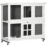 Pets on sale Pawhut Outdoor and Indoor Rabbit Hutch with Wheels and Slide-Out Trays 119x50.5x109cm